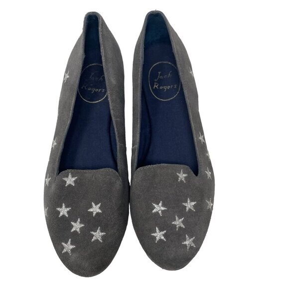 Jack Rogers Women's Embroidered Stars Starstruck Suede Loafers Size 6 Gray Grey - Picture 1 of 9